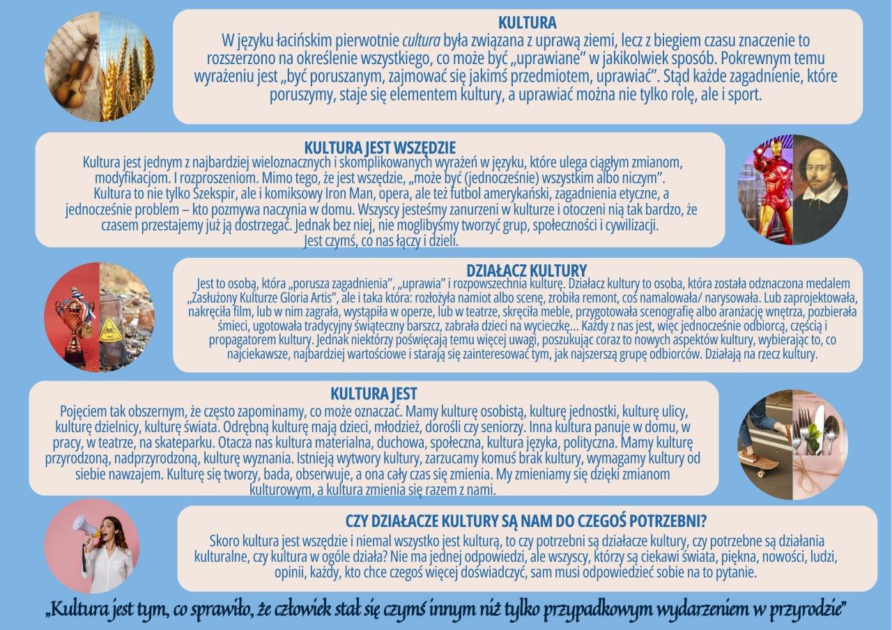 KULTURA W języku łacińskim pierwotnie cultura była związana z uprawą ziemi lecz z biegiem czasu znaczenie to rozszerzono na określenie wszystkiego co może być uprawiane w jakikolwiek sposób.3