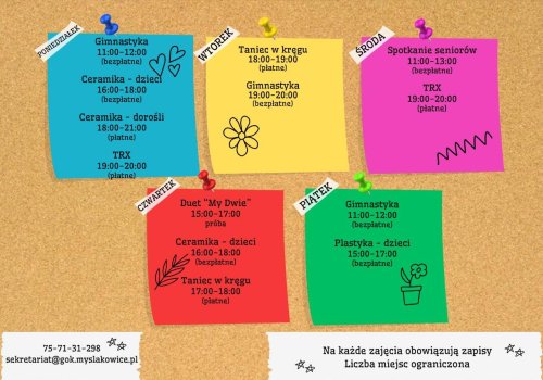 Plan zajęć w świetlicy w Mysłakowicach